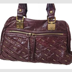 Treesje Revealed Gold Studded Satchel Leather Oxblood Red Quilted Gold Purse Bag